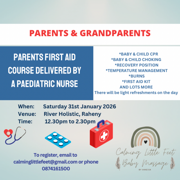 Parents and grandparents First Aid 31/01/2026 @12.30pm to 2.30pm
(Price for 2 participants)